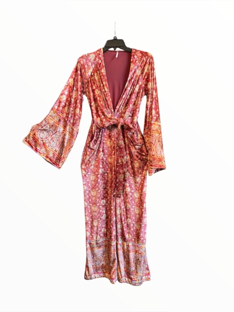 Free People Harper Printed Velour One Piece In Sangria Size Small Hippie Boho